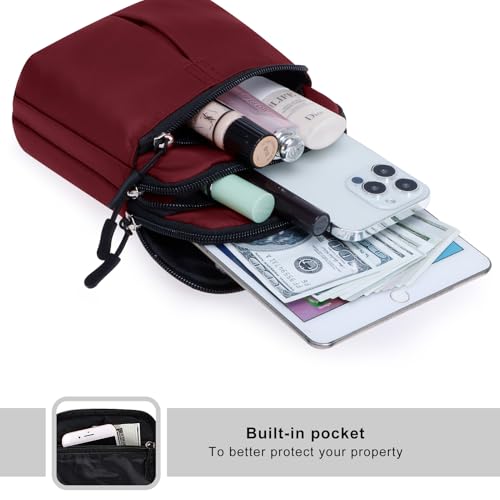 KAMO Multifunction Phone Waist Bag - One Shoulder Diagonal Cross Smart Case - Triple Zip Hipster Crossbody Purse for Women & Men - Outdoor - color: Crimson