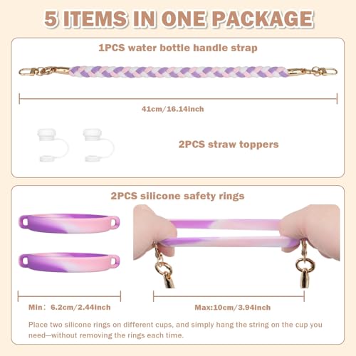 HEYSKAY Water Bottle Handle Strap for Stanley 20-40oz Tumbler Handle Strap - color: Purple Pink