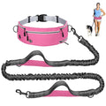 Hands Free Dog Leash with Partitioned Pouch Adjustable Waist Belt, Waist Leash for Dog Walking Running, Dual Handles,for Medium/Large Dogs - color: Pink