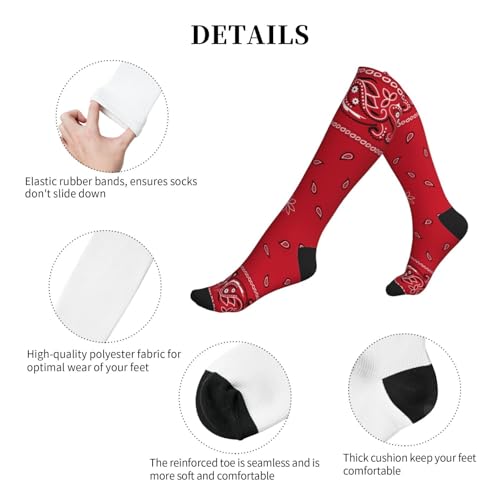 Compression Socks Knee High Support Stockings Women Men - color: Black Border Red Colorful Paisley