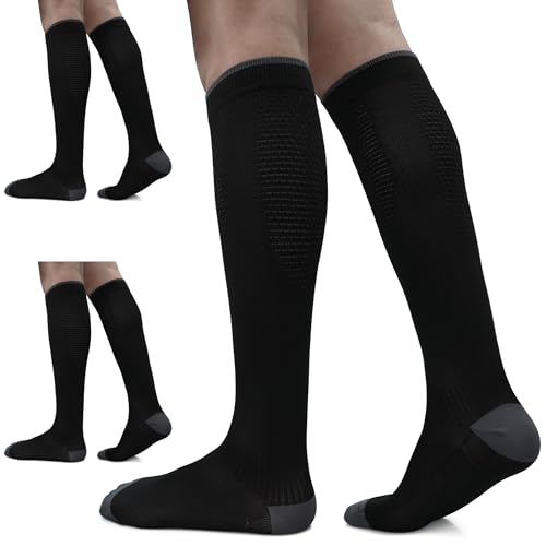 3 Pairs Compression Socks for Women and Men - 15-20mmHg Best Support for Athletic Running Cycling - color: Black/Black/Black