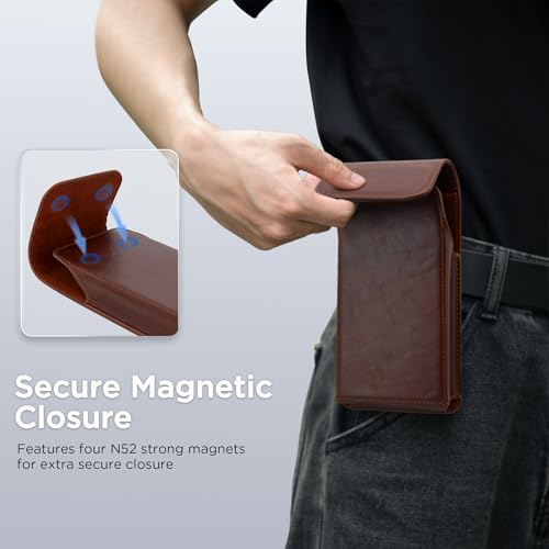 Holster for iPhone 17, 17 Pro, 16, 16 Pro, 15, 15 Pro, 14, 14 Pro, 13, 13 Pro, 12, Galaxy S26, S25, S24, Premium Leather Pouch with Belt Clip Phone Holster Belt Case, Coffee -M - color: Coffee, size: Medium