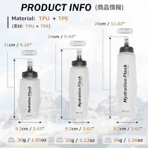 Azarxis TPU Soft Flask Collapsible Water Bottle Running Folding Gel Water Reservoir Handheld for Hydration Pack Hiking Cycling Climbing Jogging Marathon Trail Race - color: #04 Blue - 250ml - 2-pack
