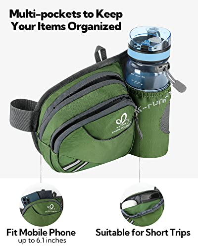 WATERFLY Fanny Pack Waist Bag: Waist Pack for Women Men with Water Bottle Holder Hiking Fanny Pack for Running Walking DogWalking Travel Cycling - color: Army Green
