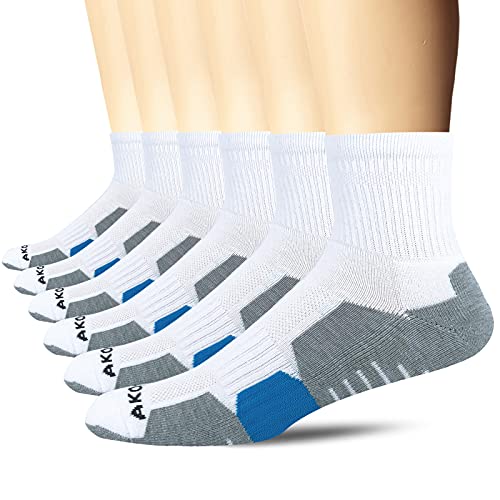 AKOENY Men's Athletic Quarter Socks 6-Pack - color: White