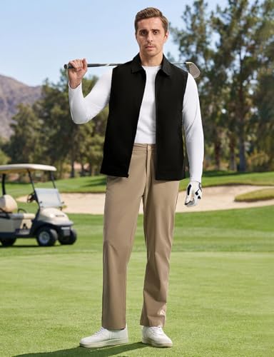 BGOWATU Men's Golf Vest Casual Windproof Sleeveless Jacket 3 Zip Pockets - color: Black, size: Small