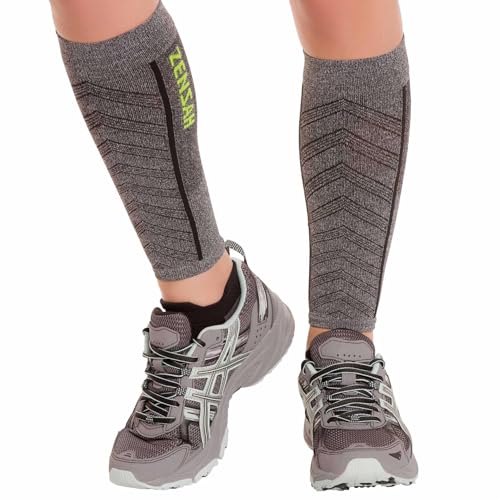Zensah Featherweight Compression Leg Sleeves - Relieve Shin Splints, Calf Strains - color: Heather Grey, size: Medium
