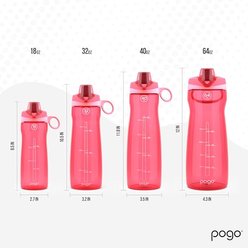 Pogo 64oz Plastic Water Bottle with Chug Lid and Carry Loop, Pink - color: Pink, size: 64 Ounces