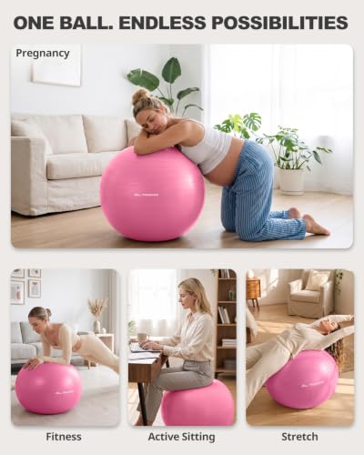 Trideer Yoga Ball for Exercise, Pregnancy, Exercise Ball, Pump Included - color: Pink, size: L(23-26ines/58-65cm)