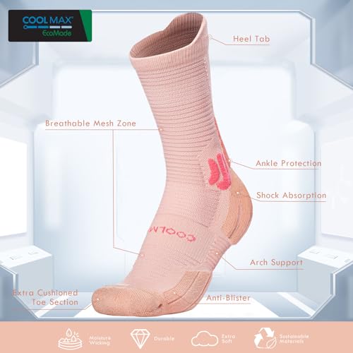 BRISIRA Coolmax Bamboo Viscose Compression Running Socks Crew Mid Calf - color: 3 Pairs Pink, size: 9-13