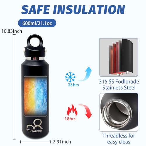 20 oz Insulated Water Bottle: Twist-free Vacuum Stainless Steel thermal flask with Leakproof Lid - Sweat-Proof & 36Hr Ice Retention - Anti-Scratch Coating Fit for Travel Gym Hiking - color: Black