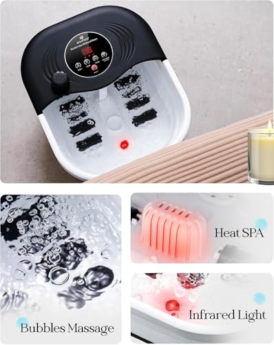 SPA4PIEDS Collapsible Heated Foot Spa Bath with Bubble, Foot Soaking Tub Featuring 8 Shiatsu Rollers, Pumice Stone and Built-in Timer for Mom, Dad and Foot Relaxation (Black) - color: Black