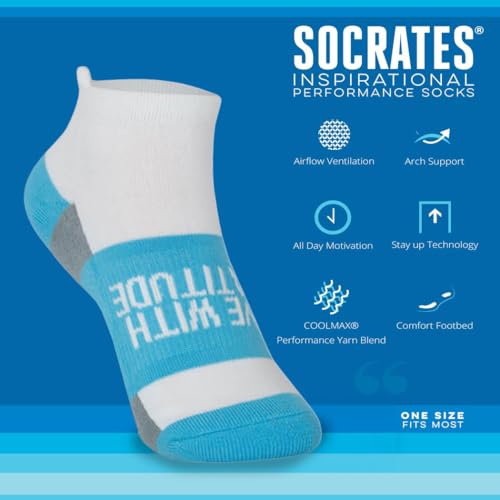 Gone For a Run Motivational Ankle Running Socks - Affirmation Runners Gifts - color: Live With Gratitude (Light Blue)