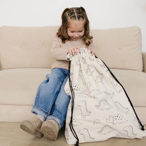 Gather & Knot Gift Bags | Reusable Fabric Drawstring Bags | Extra Large 22” | Premium Canvas Wrap for Birthdays, Baby Showers & Gifting | Dinosaur Flat Bottom - color: Dinosaur Flat