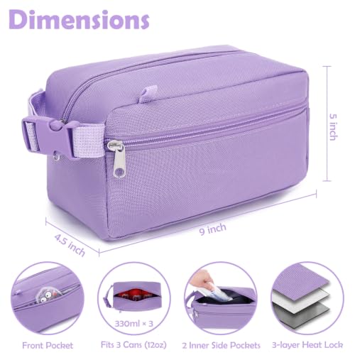 Fammart Freezable Snack Bag with Removable Ice Packs, Small Insulated Lunch Bag Mini Cooler, Leakproof Reusable Snack Lunch Box with Buckle Handle for Work, Travel, Office - Purple - color: with Ice Packs - Purple