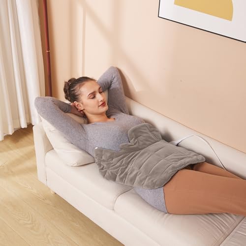 Ruqiji 19" x 24" Weighted Neck&Shoulder Heating Pad, 2.5lbs with 12 Temperature Settings&Countdown Timer,Pain Relief for Neck/Shoulders/Menstrual Pain(Light Tan) - color: 02-light Tan