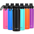 Drinco Stainless Steel Water Bottle Spout Lid Vacuum Insulated Double Wall Water Bottle Wide Mouth Leak Proof Keep Cold Sport Camping Hiking - color: 22oz Black