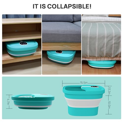 Collapsible Foot Spa Electric Rotary Massage with Heat, Bubble, Remote - color: Sky Blue