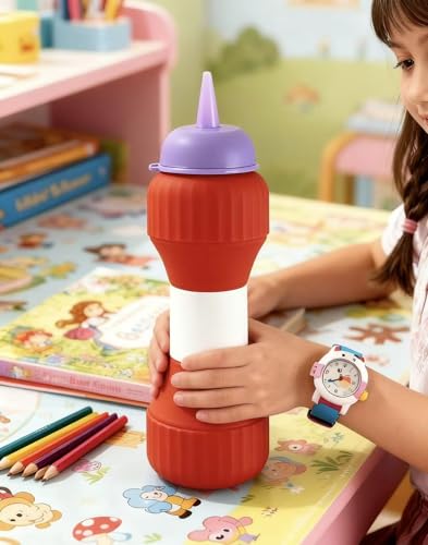 Collapsible Silicone Water Bottle 650ml - Dumbbell Shaped Leakproof Portable with Straw & Cap for Hiking Gym Travel (Red/Purple)