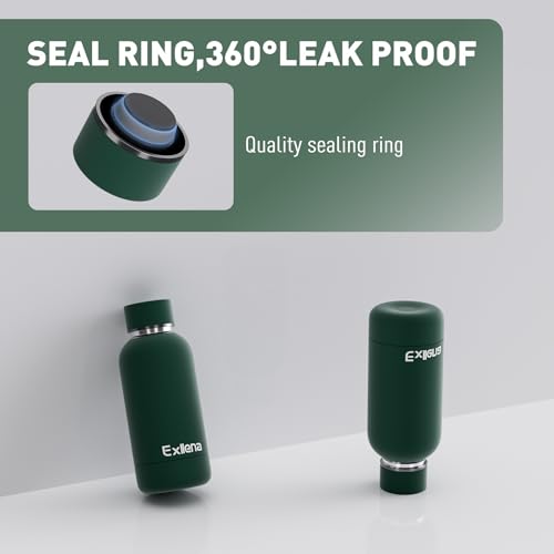 Exllena Small Water Bottle 12oz with Clip, Double Wall Stainless Steel Vacuum Small Insulated Water Bottle Keeps Drinks Cold 24 Hrs/Hot 12 Hrs for Kids Handbag School BPA Free (Emerald Green) - color: Emerald Green, size: 350 ml