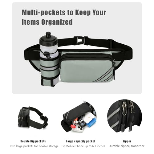 Fanny Pack with Water Bottle Holder for Men Women – Large Hiking Fanny Pack with Adjustable Strap Belt for Cycling Hiking Dog Walking Outdoor, Water Resistant Pack Gray(Bottle Not Included) - color: Grey