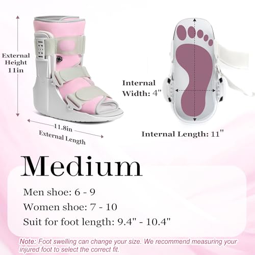 Jewlri Walking Boot for Broken Foot Injury, Air Cam Walker Boot, M - color: Grey & Light Pink, size: Medium