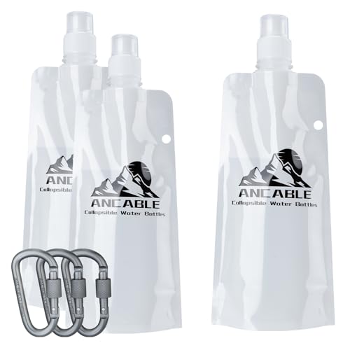 Ancable 17oz Collapsible Water Bottles, 3-Pack Reusable Travel Foldable Water Bottles for Hiking Camping Running Bike, BPA-Free Water Bottle, White - color: White x 3, size: 17 Ounces