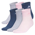 adidas Women's Athletic Cushioned Quarter Ankle Socks 6 Pairs - color: Cool Light Heather/Clear Pink/Dark Blue