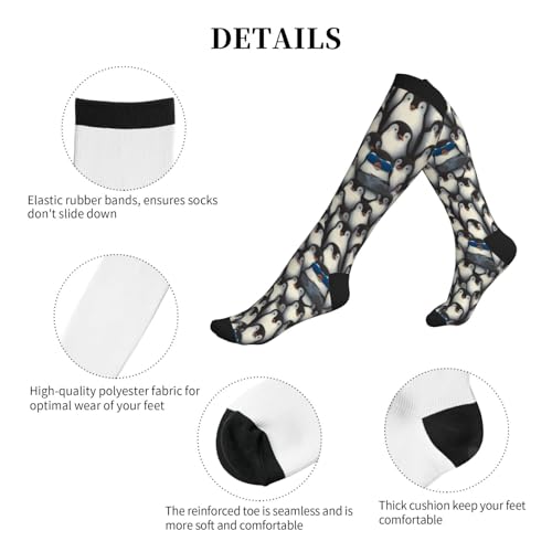Compression Socks Women Knee High Support Circulation Stockings for Running Cycling Flying - color: Penguin