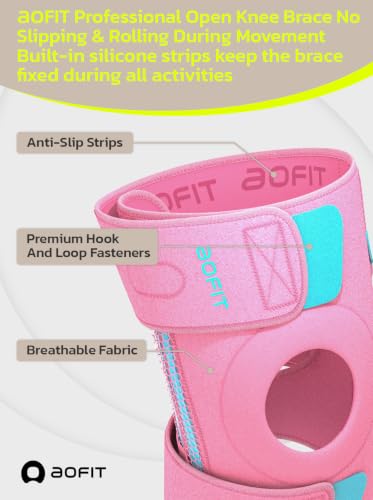 AOFIT Adjustable Knee Brace Metal Springs & Anti-Slip for Sports Pink L - color: Pink-L