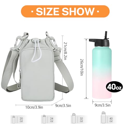 Water Bottle Holder with Phone Pocket for 40/32 oz,Water Bottle Holder/Sleeve with Adjustable Shoulder Strap and Charm. - color: Light Green