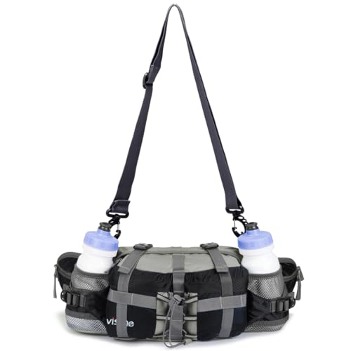 Outdoor Fanny Pack Hiking Camping Biking Waterproof Waist Pack 2 Water Bottle Holder Sports Bag for Women and Men Black - color: Black