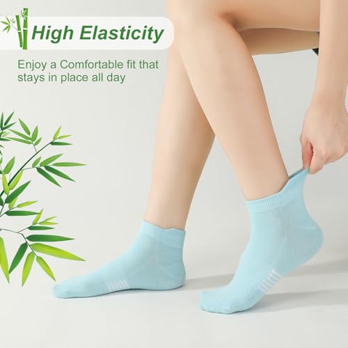 6 Pairs Thin Breathable Bamboo Ankle Socks for Women - color: White,blue,pink,green,grey,blue, size: Medium