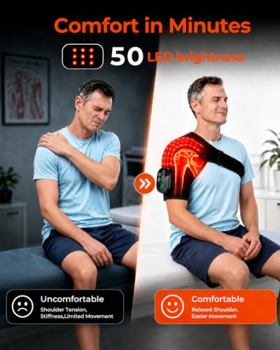 Upgraded Cordless Red Light Therapy for Shoulder Wrap with Heat & Vibration Massage, 660nm & 850nm LED Shoulder Pad for Men Women, Office Sports & Daily Use