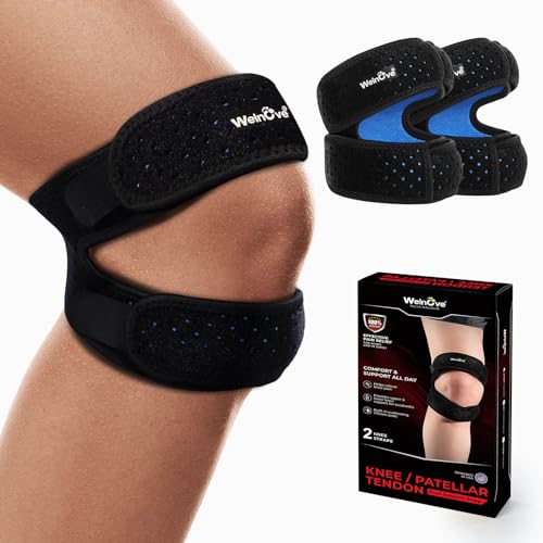 Welnove Patellar Tendon Support Strap - 2 Pack Knee Braces for Men and Women - Knee Pain Relief Adjustable Knee Strap for Running, Workout, Arthritis, Jumper, Tennis Injury Recovery (Black, L) - size: Large (Pack of 2)
