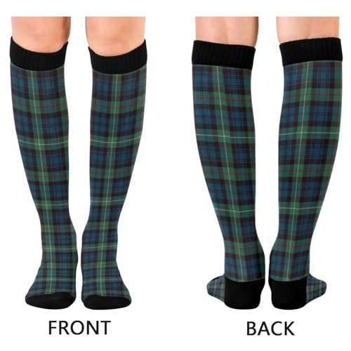 JUNZAN Buffalo Plaid Red Black Knee High Socks Compression Socks for Women Men Kid for Running Sports Nurse - color: Blue Black Plaid
