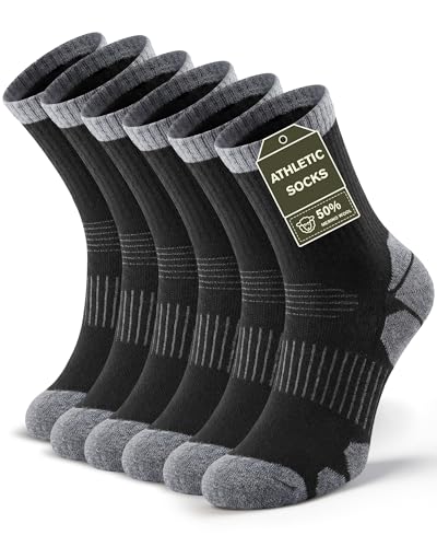 TANSTC Merino Wool Hiking Socks, Moisture Wicking Socks for Men & Women - color: Medium-black (3 Pairs), size: 6-8