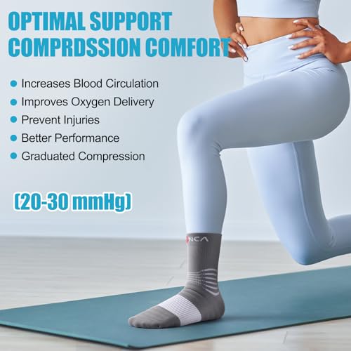 NEENCA Professional Compression Socks for Women Men Circulation, 20-30 mmHg - color: Gray White - 2 Pairs, size: X-Large