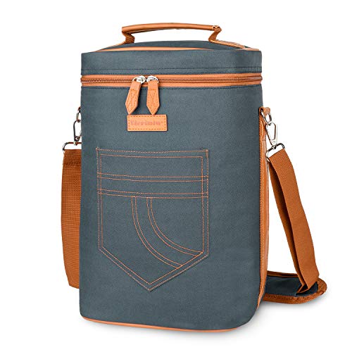 Tirrinia 4 Bottle Wine Gift Carrier - Gray, Padded, Insulated, Portable, Versatile, Stylish - color: Gray 2, size: 4 Bottle-without front pocket