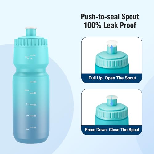 SLUXKE 24oz Cycling Water Bottle 2Pack, 720ml Sports Squeeze Bicycle Bottle BPA Free, Lightweight Fits Most Bike Cages - color: Blue Blue & Black, size: 24 Ounces