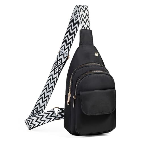 AOSTIHOT Crossbody Sling Bag Small Sling Backpack for Women, Chest Daypack Crossbody Shoulder for Travel Sport Running Hiking - color: M Black