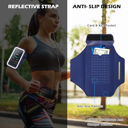 GUZACK Running Armband with Key Pockets & Card Slot, Up to 6.9", Medium - color: Navy Blue, size: M