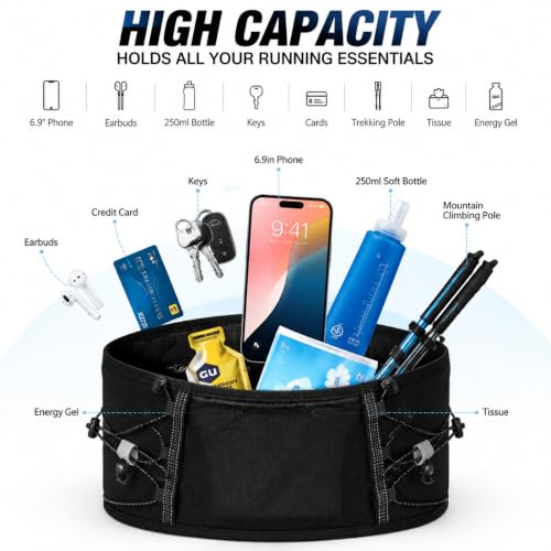 Running Belt for Men Women with 250ml Soft Water Bottle,Running Fanny Pack - size: S/L（25in-37in）