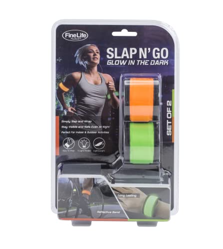 2 Pack Reflective Gear Flashing LED Slap Sports Wristbands, Safety Lights Arm Bands - Magic Band Running Lights for Runners - for Night Walking, Cycling and Running (Green/Orange)