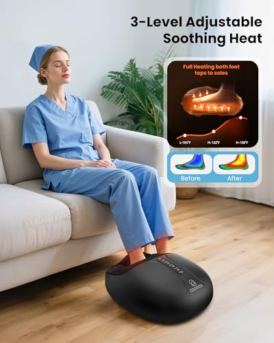 COMFIER Large Shiatsu Foot Massager with Heat, Size 15, FSA Eligible HSA - color: Obsidian Black