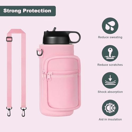 40oz Neoprene Water Bottle Sling with Phone Pocket, Crossbody - color: Pink, size: 32oz Short
