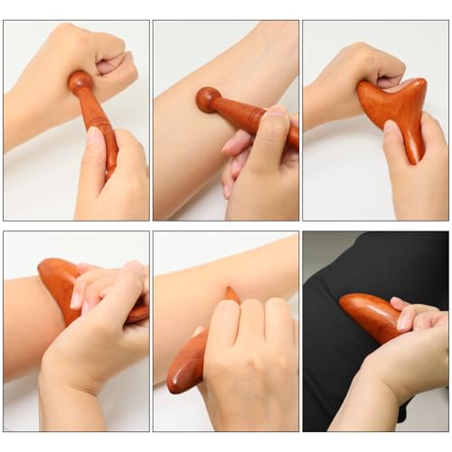 Honbay 2PCS Reflexology Tools Wood Body Massage Tools Triangle Massager Wooden Gua Sha Board Scraping Board Foot Massage Stick Tool Head Neck Hand Waist Calf Leg Foot Massager (Rosewood) - color: Rosewood