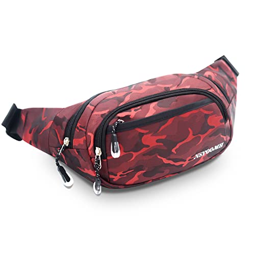 Large Fanny Pack for Men Women NSYOOMH, Crossbody Waist Bag 5-Zipper Pocket - color: Fashion Red