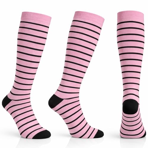 Diamond Star 6 Pairs Compression Socks for Men & Women, Knee High Socks - color: 6 Pairs (Pink/Black)