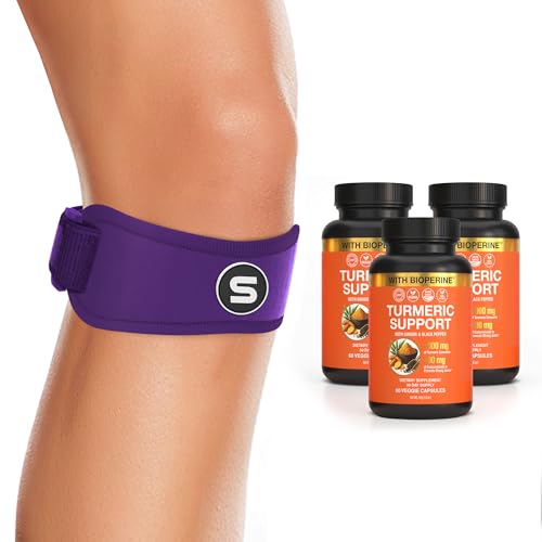 Sleeve Stars Patella Knee Strap and Turmeric Curcumin Supplement Bundle Patellar Tendon Support Knee Brace for Running Sports Arthritis Knee Pain Relief Osgood Schlatter Runner’s Knee Joint Support Mo